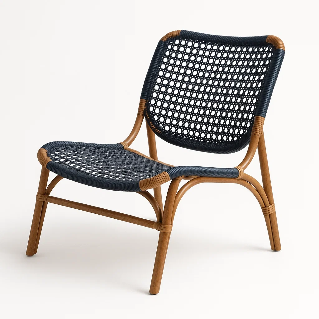 Sedia in rattan e corda sintetica blu-Livinistry