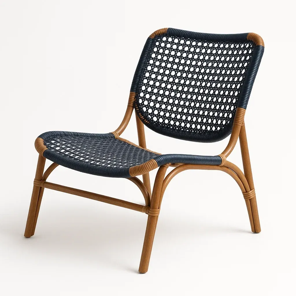 Sedia in rattan e corda sintetica blu-Livinistry