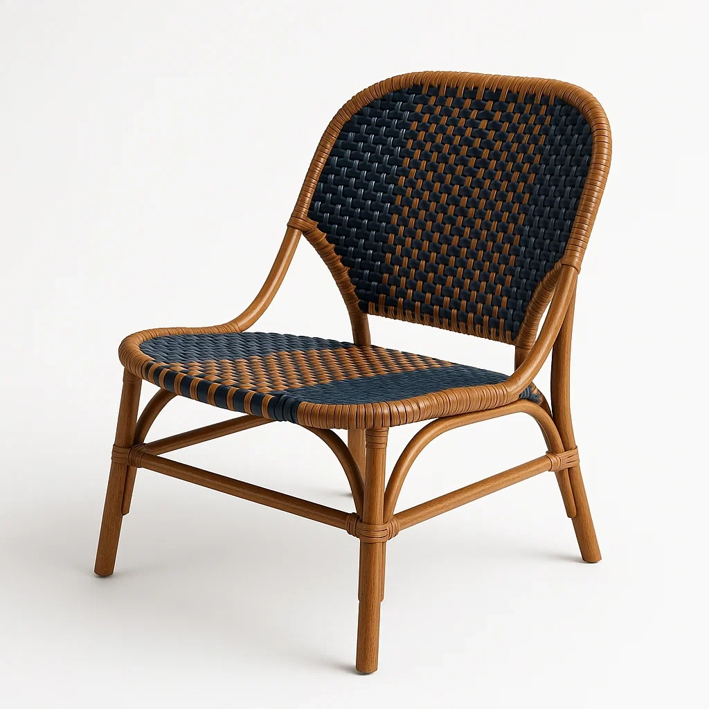 Sedia in rattan naturale e PVC Marrone chiaro/Blu scuro-Livinistry