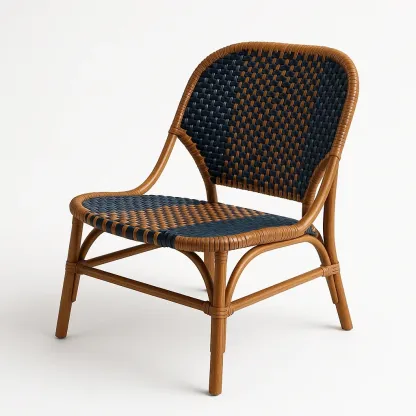 Sedia in rattan naturale e PVC Marrone chiaro/Blu scuro-Livinistry