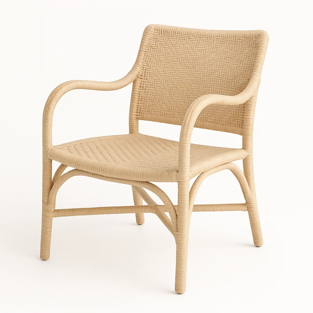 Sedia in rattan intrecciato con braccioli beige-Livinistry