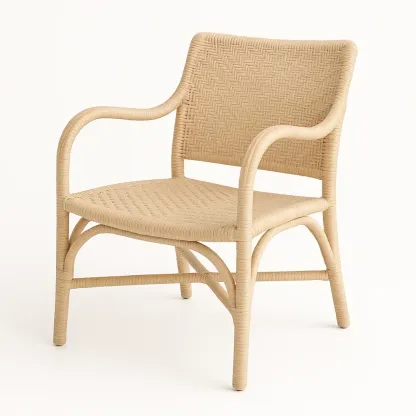 Sedia in rattan intrecciato con braccioli beige-Livinistry