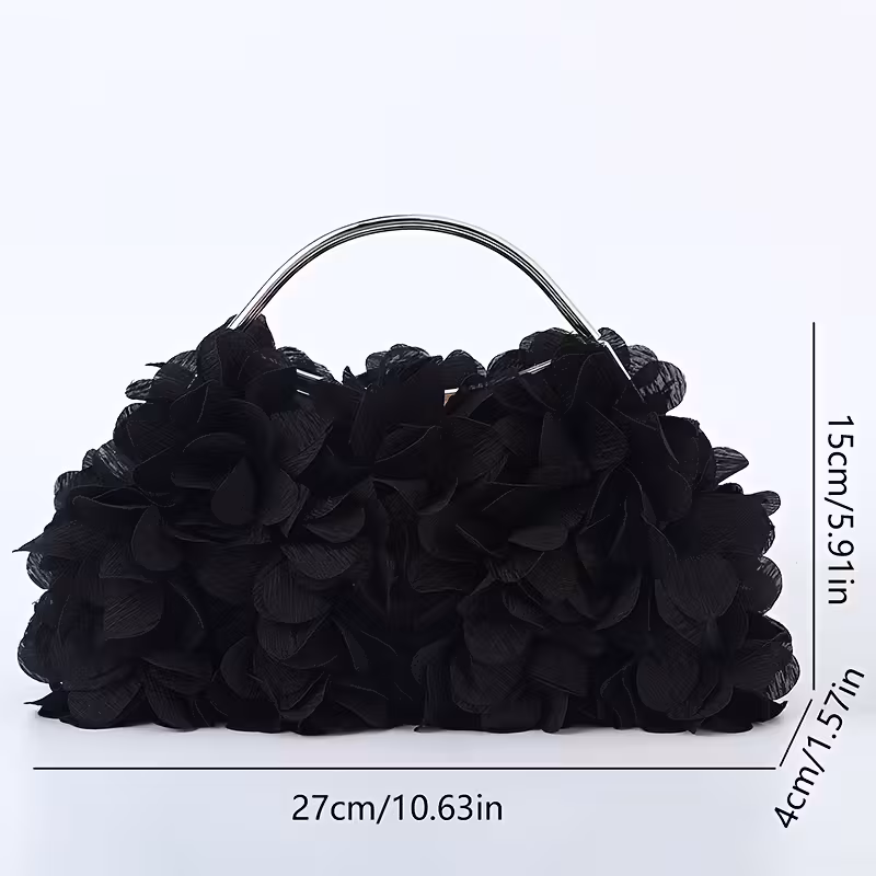 Elegant Floral Petal Evening Clutch with Detachable Chain Strap - Fashion Polyester Handbag for Weddings, Parties & Special Occasions - Available in Apricot, Pink, White, Purple, Blue, Black