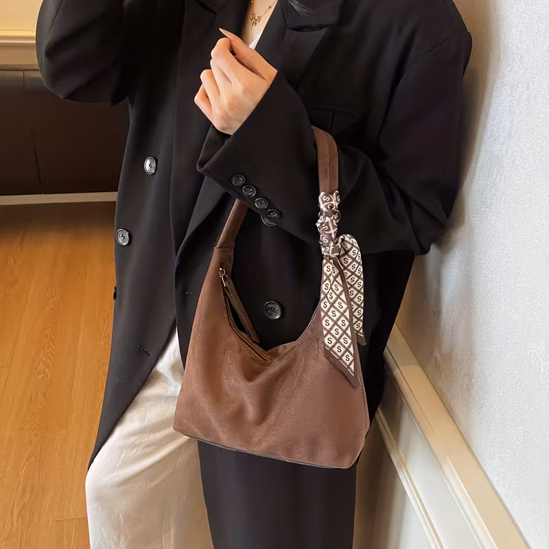 [Elegant Brown Tote] Vintage Melada Women's Faux Suede Handbag | Elegant Brown Tote with Zipper Closure, Durable Synthetic Purse for Everyday & Formal Events