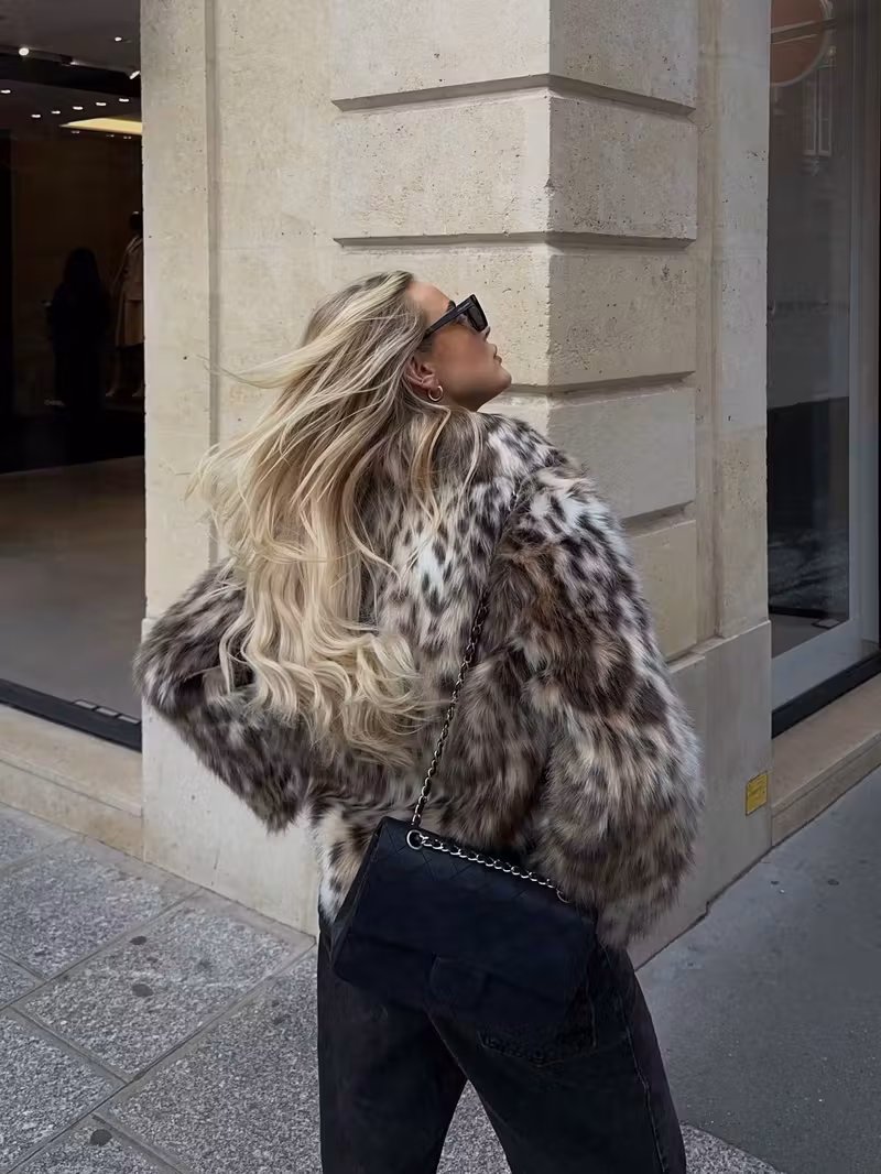 [Autumn-Winter Long-Sleeve] INDEFEIR New Arrival Faux Fur Leopard Print Women's Jacket Coat