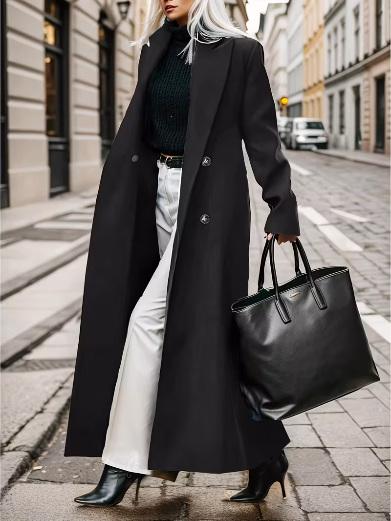 Women's elegant coat - Long formal and professional outerwear, machine-washable winter coat, featuring a three-dimensional H-shaped silhouette, suitable for office, party and daily wear.