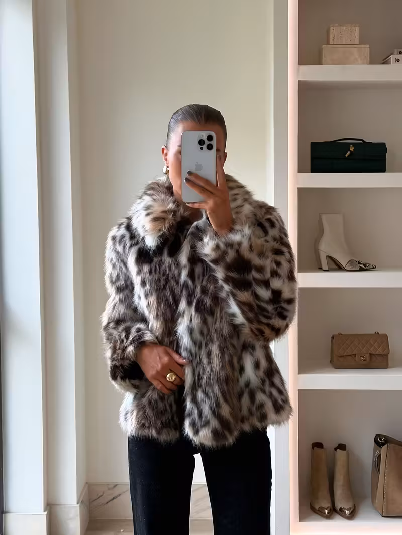 [Autumn-Winter Long-Sleeve] INDEFEIR New Arrival Faux Fur Leopard Print Women's Jacket Coat