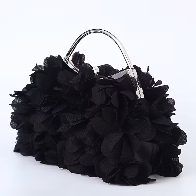Elegant Floral Petal Evening Clutch with Detachable Chain Strap - Fashion Polyester Handbag for Weddings, Parties & Special Occasions - Available in Apricot, Pink, White, Purple, Blue, Black