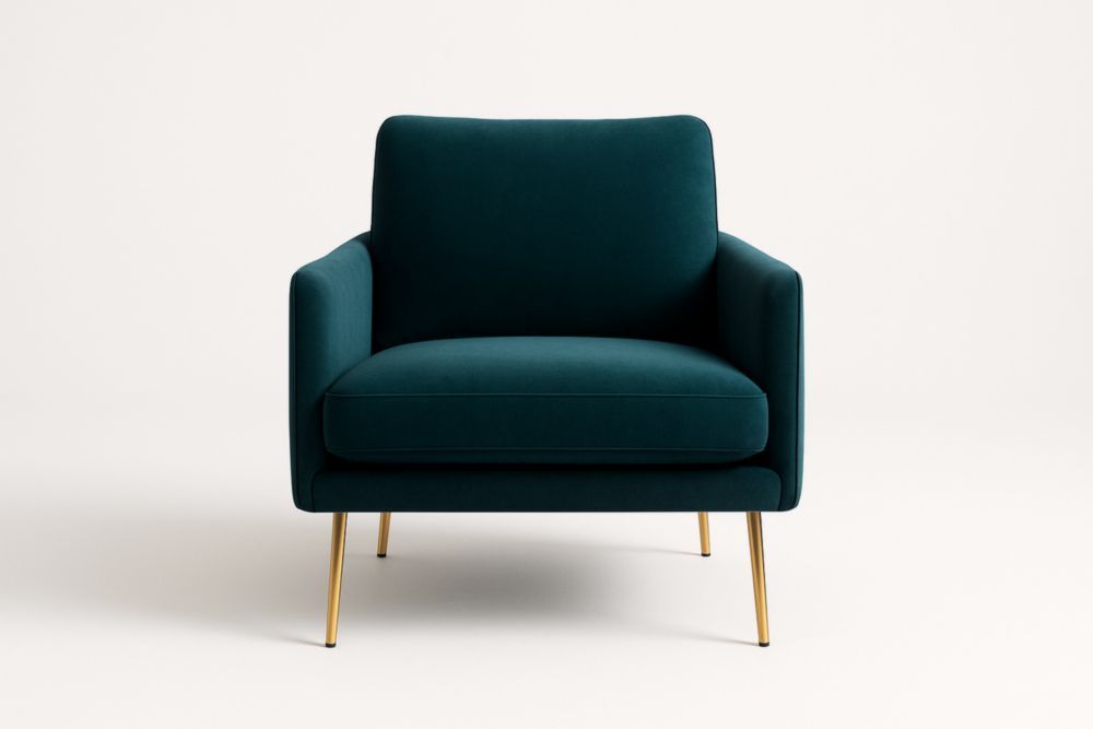 Poltrona in Velluto di Poliestere Verde Smeraldo con Gambe in acciaio