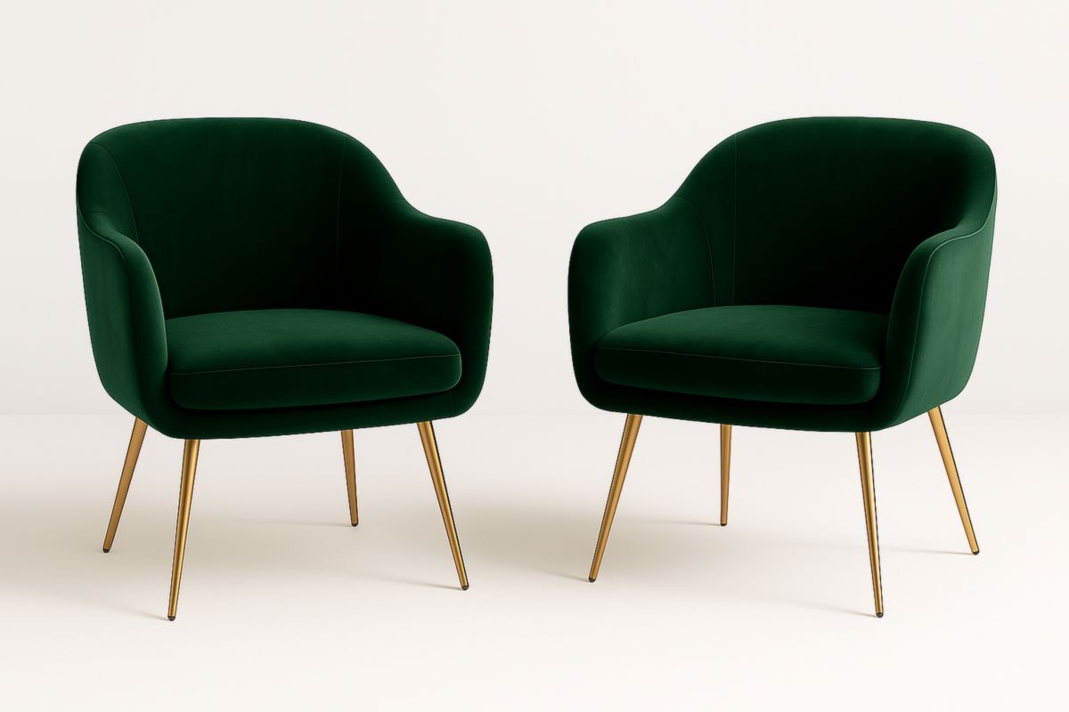 Set di 2 poltrone in velluto verde con gambe in acciaio