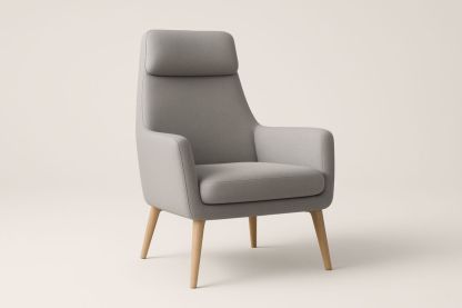 Poltrona in Tessuto Grigio con Gambe in Legno Massello