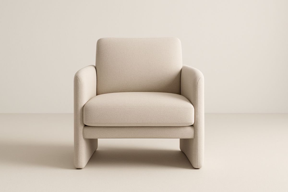 Poltrona in tessuto poliestere beige con struttura in legno compensato 80x75x70 cm