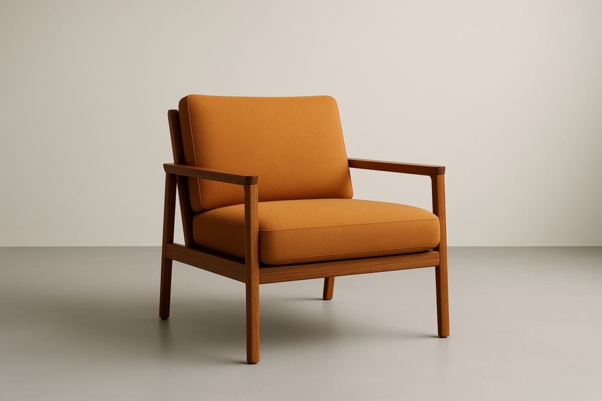 Poltrona in Tessuto Arancione con Struttura in Legno 75x80x90 cm