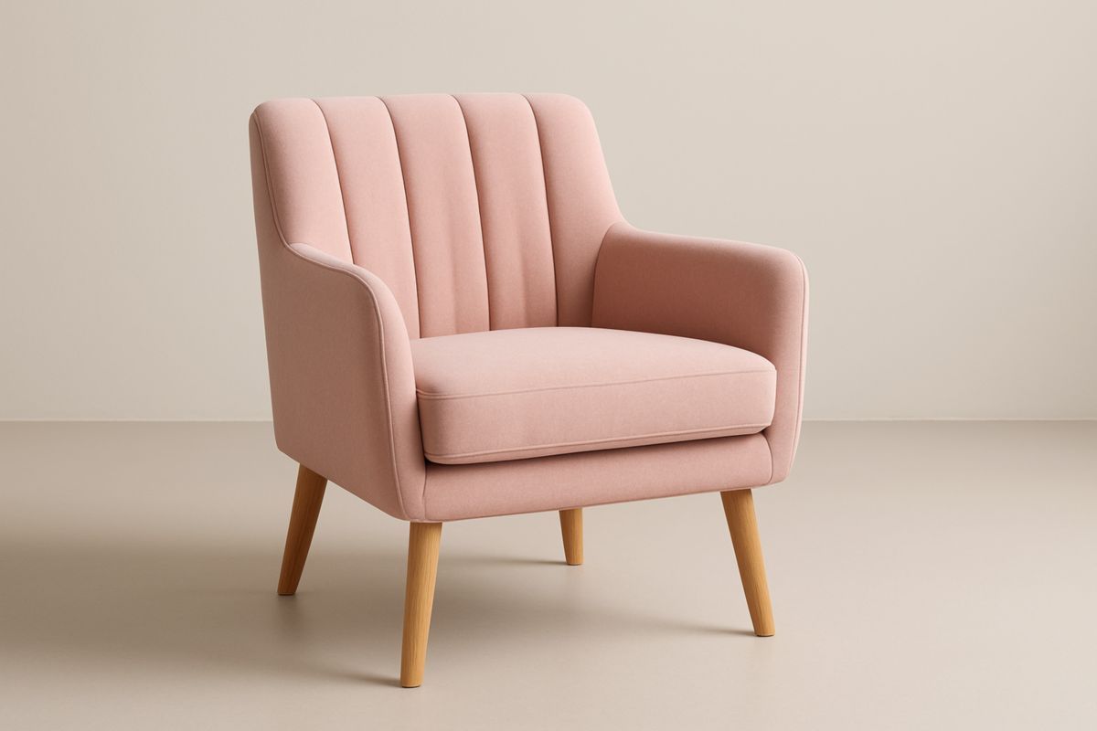 Poltrona in Tessuto Rosa con Gambe in Legno