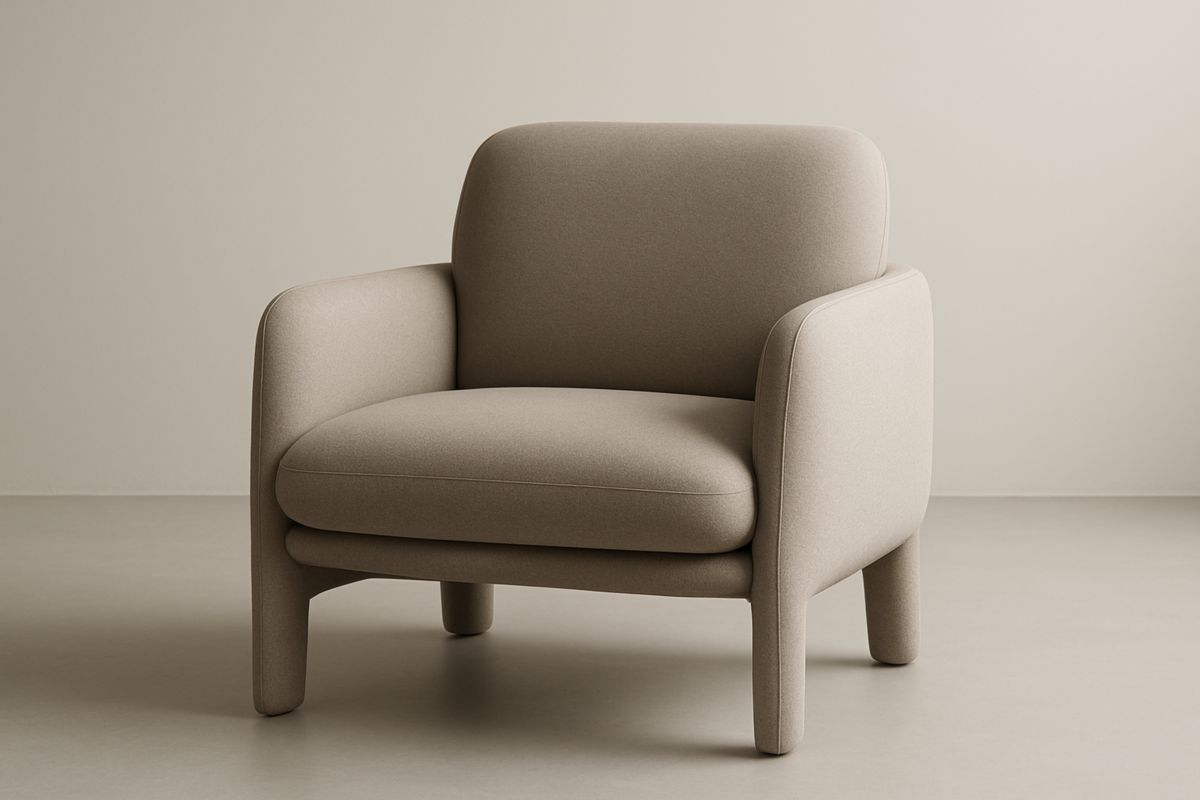 Poltrona in Tessuto Beige con Imbottitura in Schiuma di Poliuretano