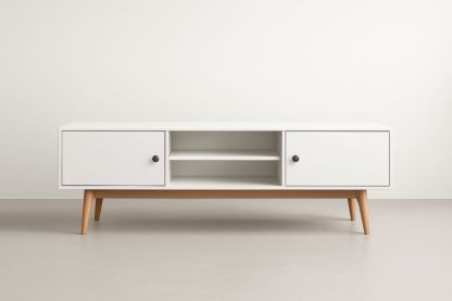 Mobile TV in MDF Bianco con Gambe in Legno