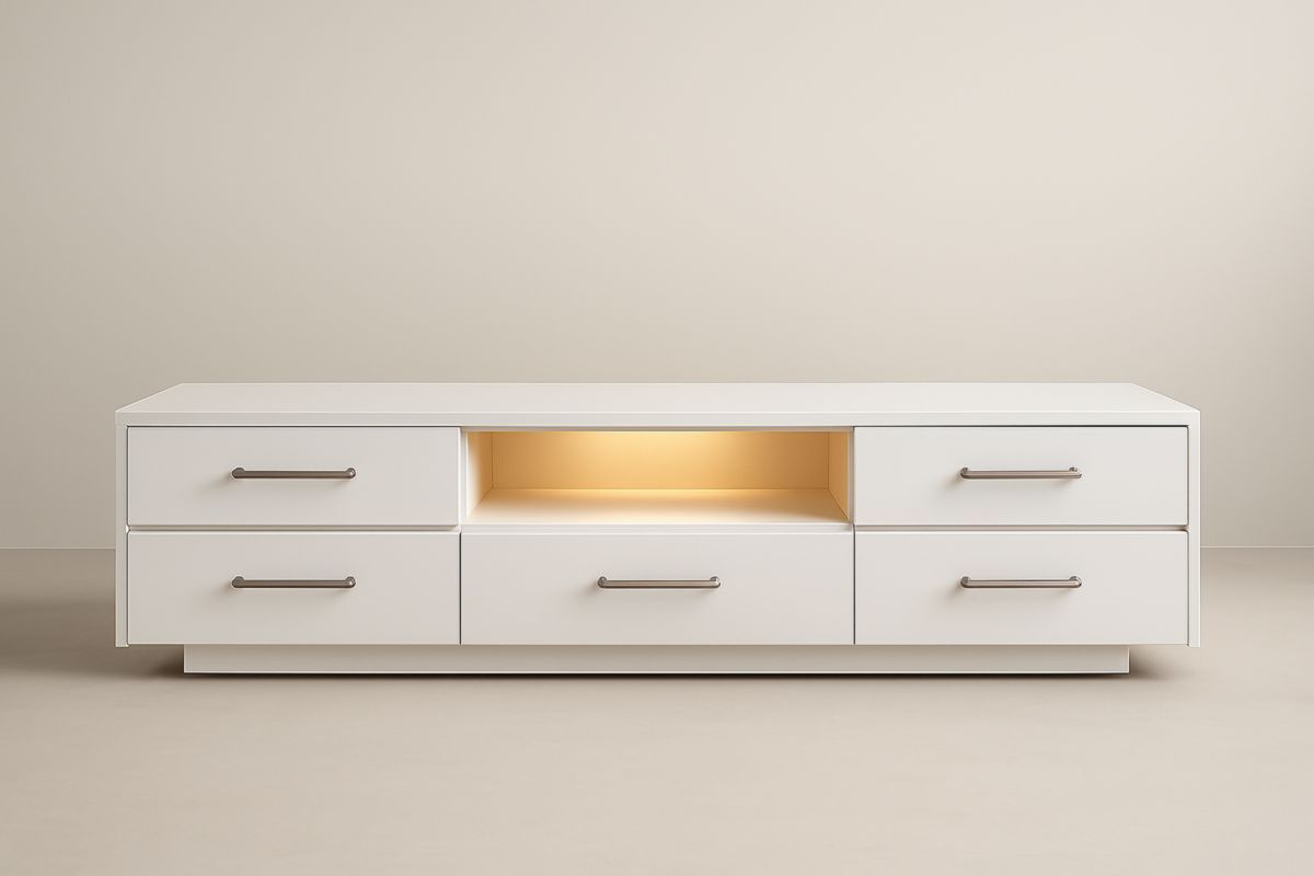 Mobile TV in MDF con Ripiano Integrato Bianco lunghezza 150 cm