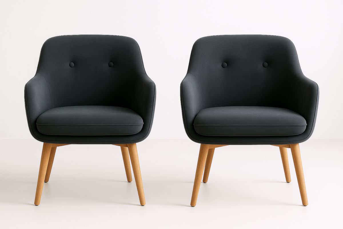 Set di 2 poltrone in tessuto e legno di faggio, con cuscini