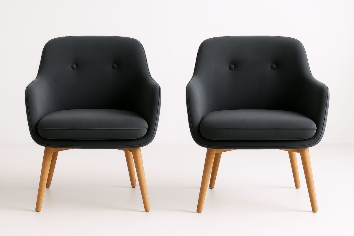 Set di 2 poltrone in tessuto e legno di faggio, con cuscini