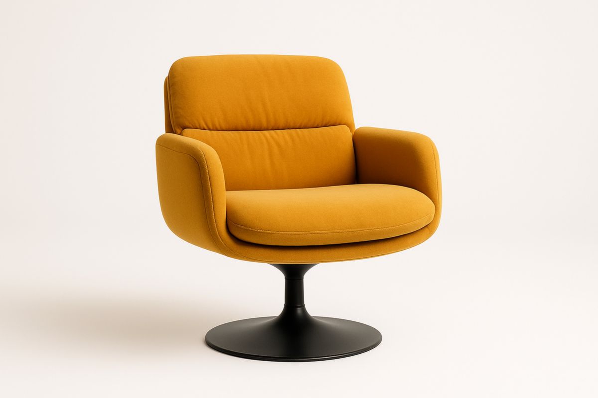 Poltrona Girevole in Tessuto e Base in Alluminio Nero Giallo