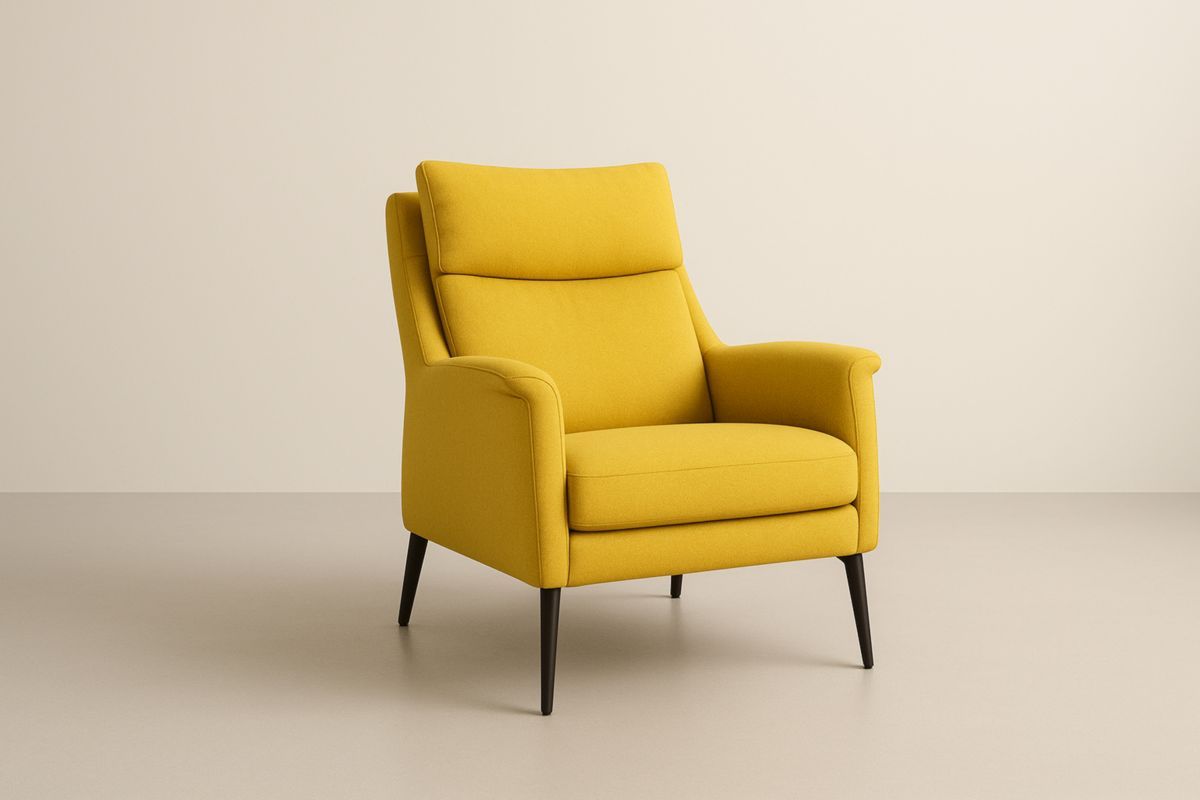 Poltrona in Tessuto Giallo con Gambe in Metallo