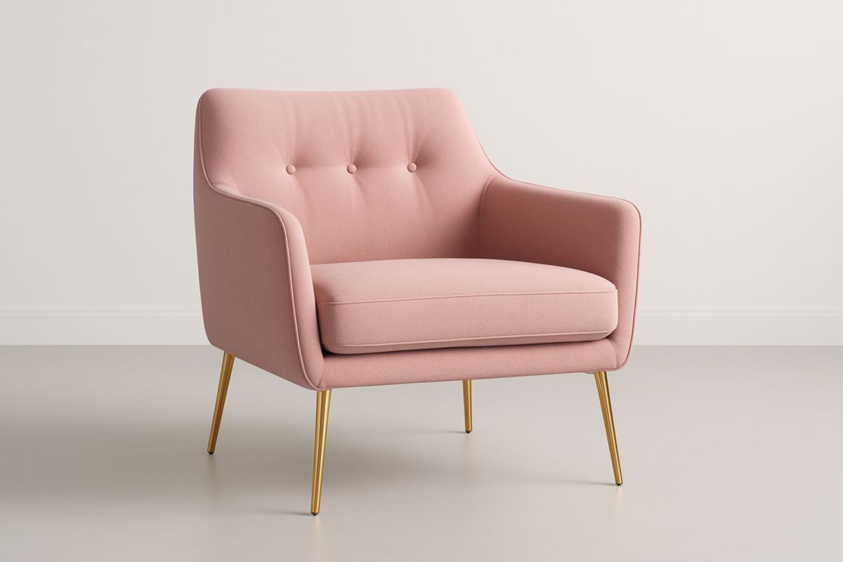 Poltrona in tessuto poliestere rosa con gambe in metallo