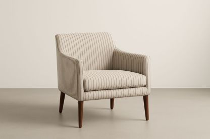 Poltrona in Tessuto Beige a Righe con Gambe in Noce 75x70x80 cm