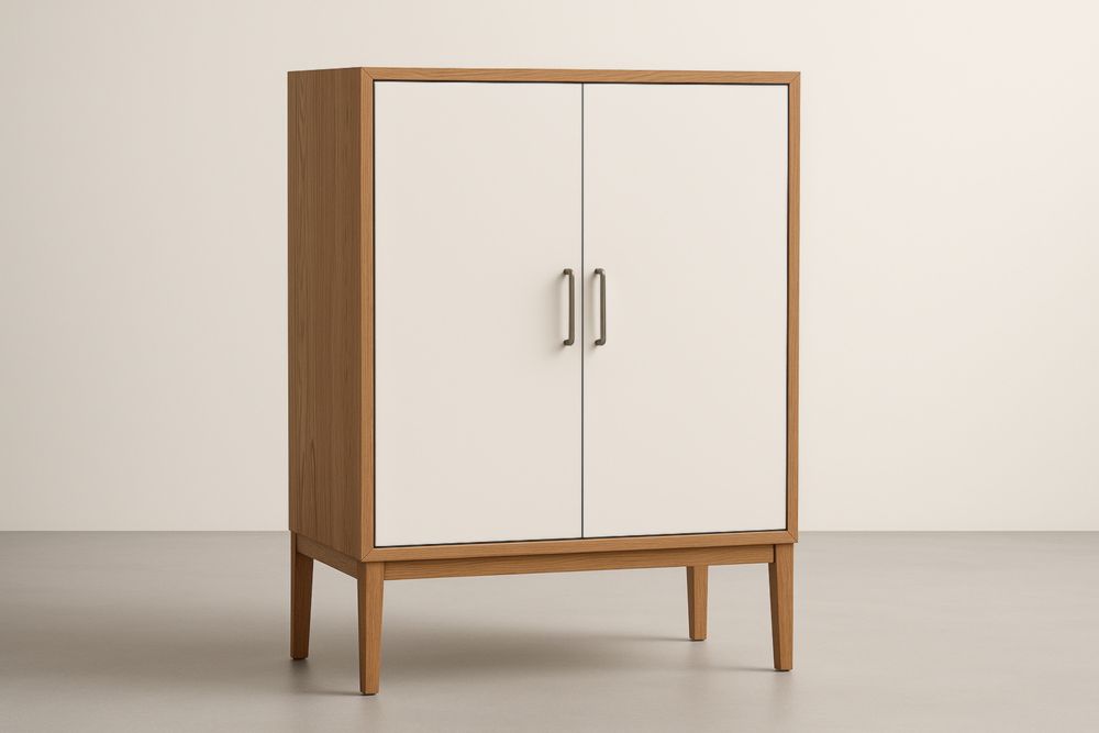 Mobile contenitore rettangolare a due ante in legno massello e pannelli MDF bianchi