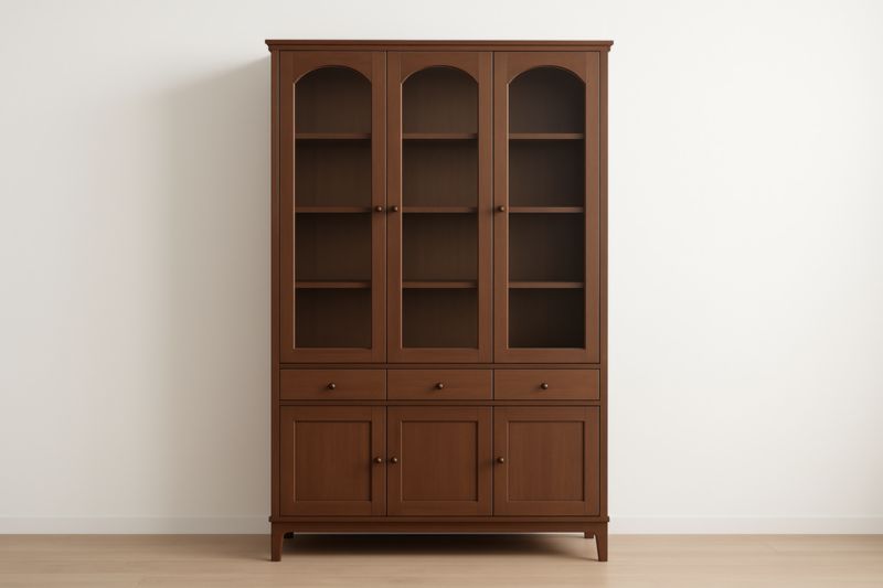 Vetrina in Legno Massello con Porte Vetrate Marrone