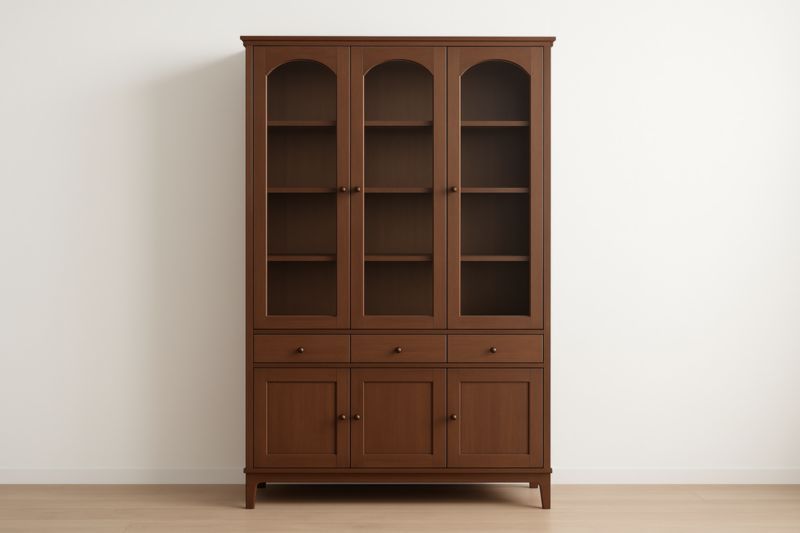 Vetrina in Legno Massello con Porte Vetrate Marrone