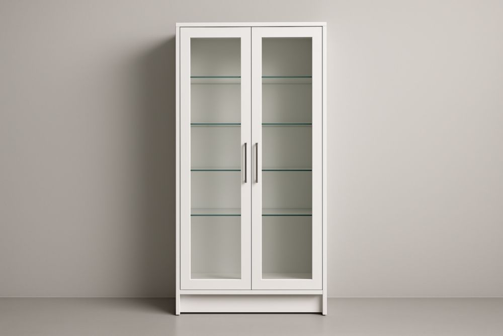 Armadio Vetrina Bianco con Ante in Vetro Temperato e Ripiani