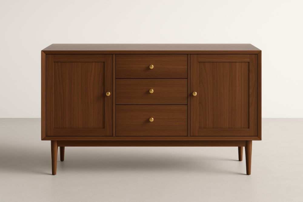 Mobile contenitore in legno di noce con ante e cassetti