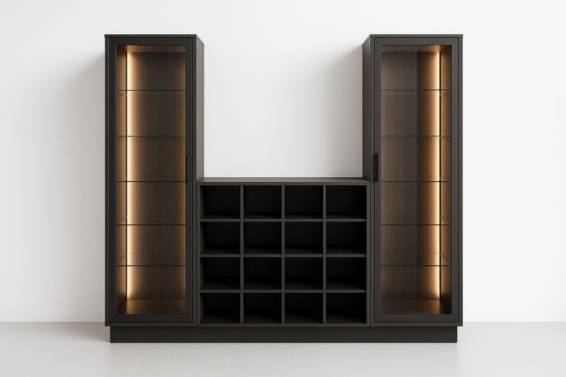 Armadio Vetrina in Legno e Vetro Temperato Nero 200x180x40 cm