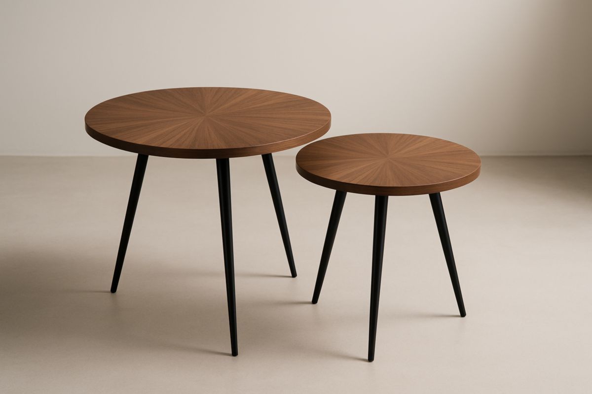 Set di 2 tavolini rotondi con gambe nere