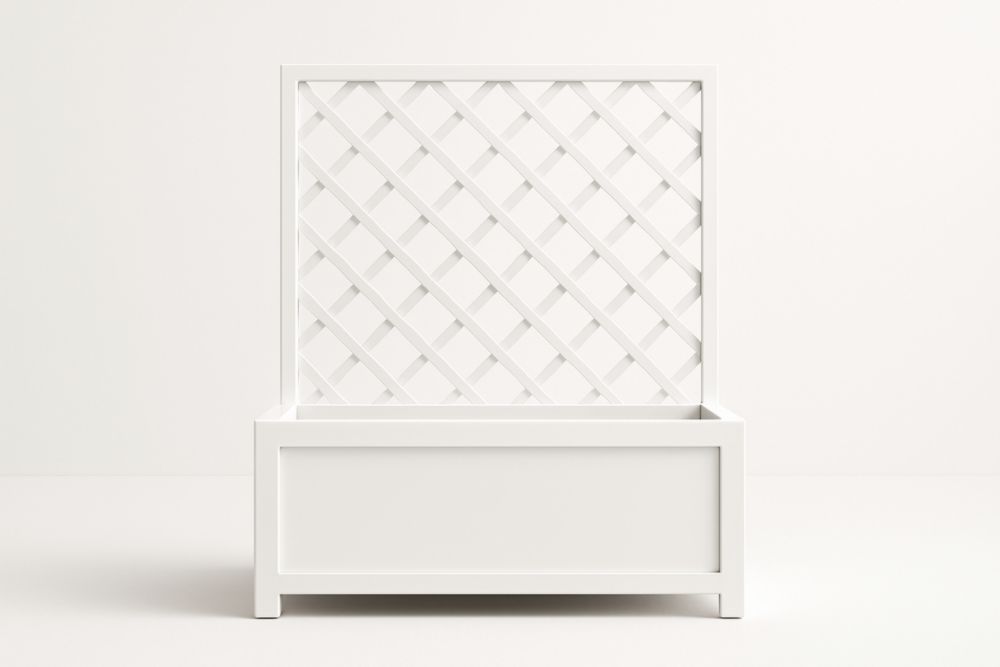 Fioriera rettangolare in legno di pino bianco con griglia