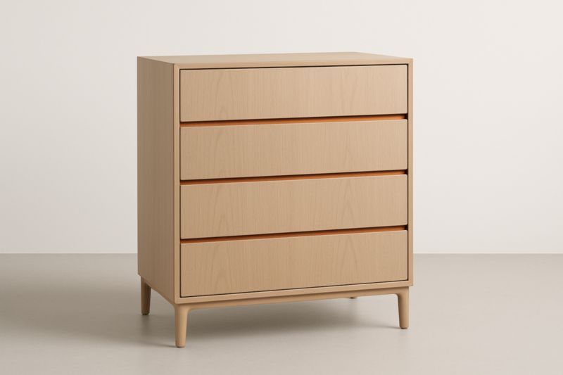 Cassettiera in Legno di Frassino 4 Cassetti Naturale 80x40x90 cm