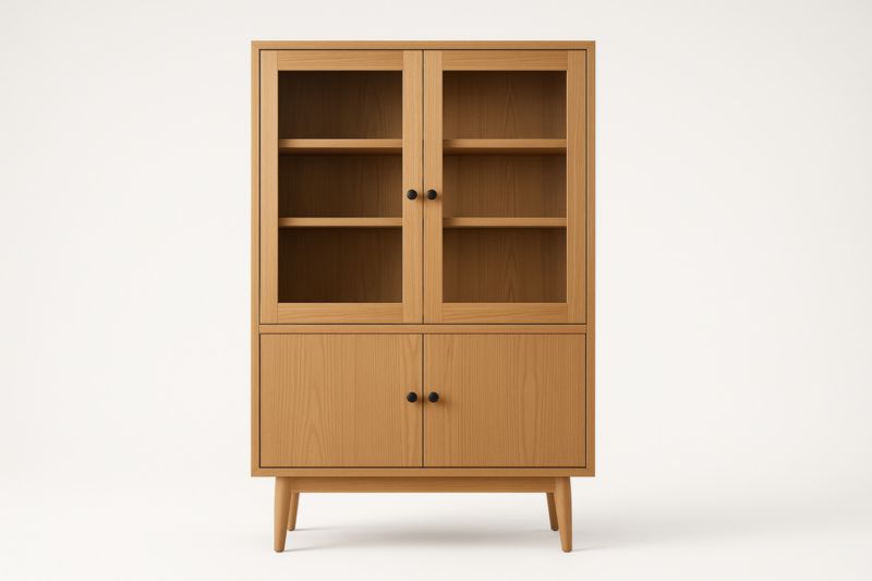 Armadio vetrina in legno di quercia con ante in vetro temperato