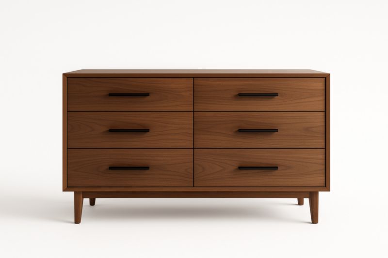 Cassettiera in Legno Massello con 6 Cassetti, Marrone