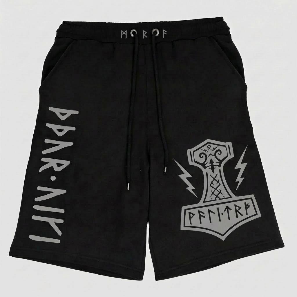 Nordic Legend: Thor’s Hammer Graphic Sweat Shorts