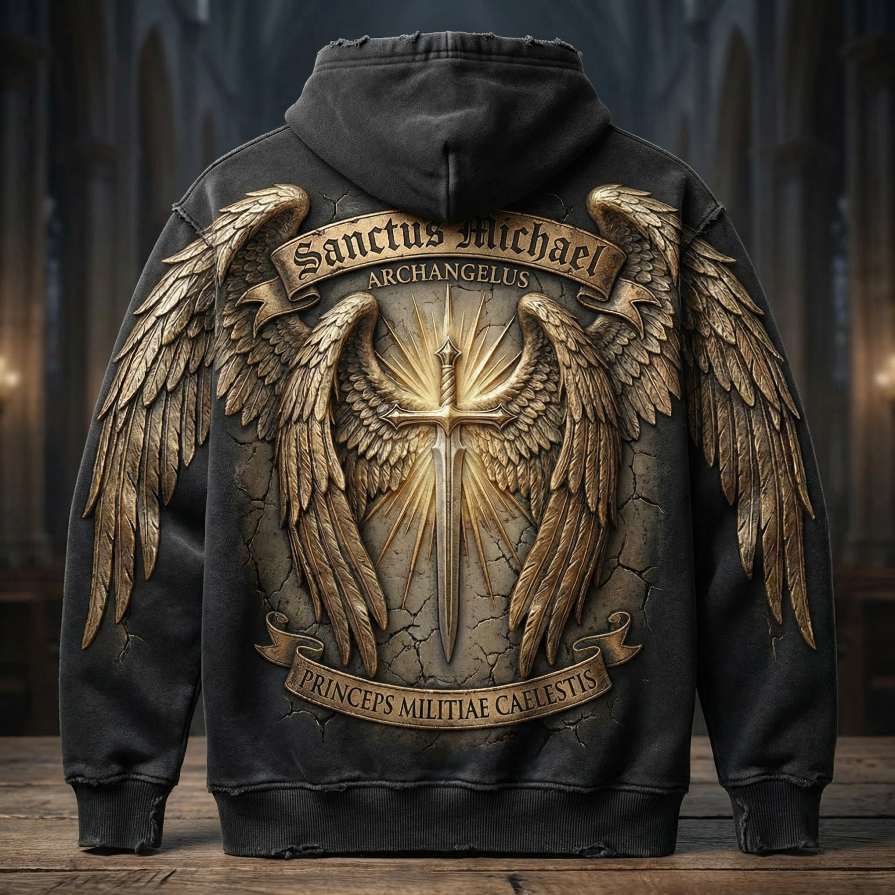 Quis Ut Deus" | Archangel St. Michael: Divine Protector Embossed Hoodie