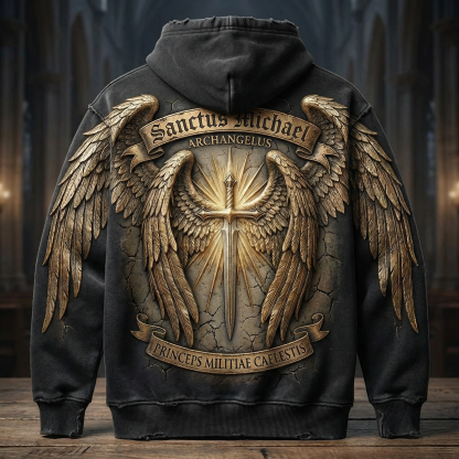 Quis Ut Deus" | Archangel St. Michael: Divine Protector Embossed Hoodie