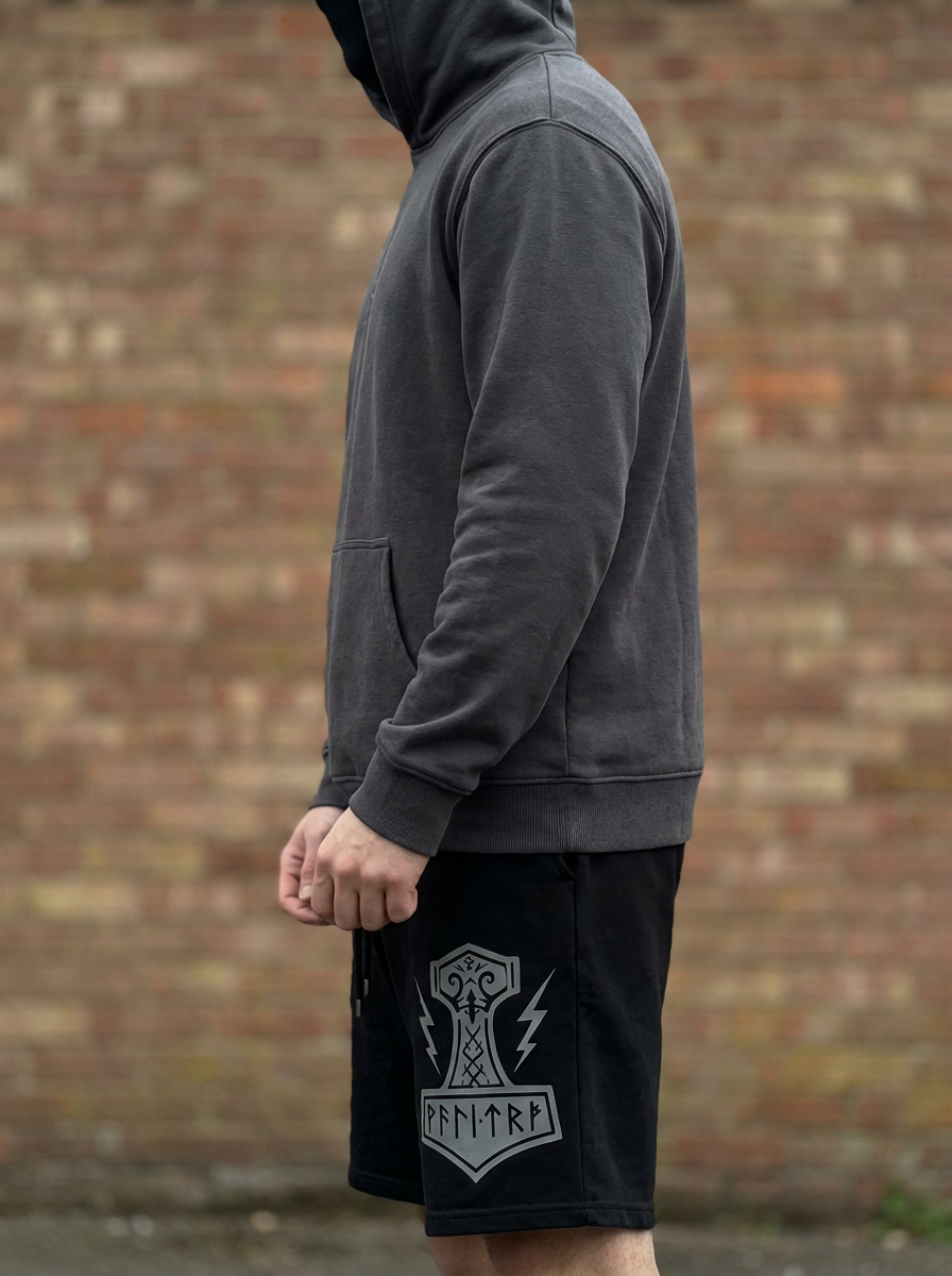 Nordic Legend: Thor’s Hammer Graphic Sweat Shorts
