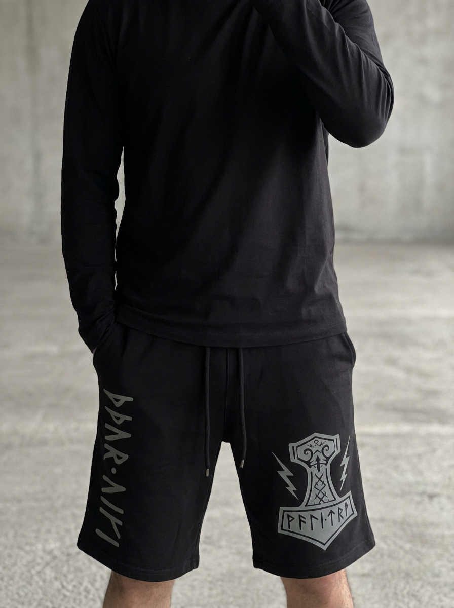 Nordic Legend: Thor’s Hammer Graphic Sweat Shorts