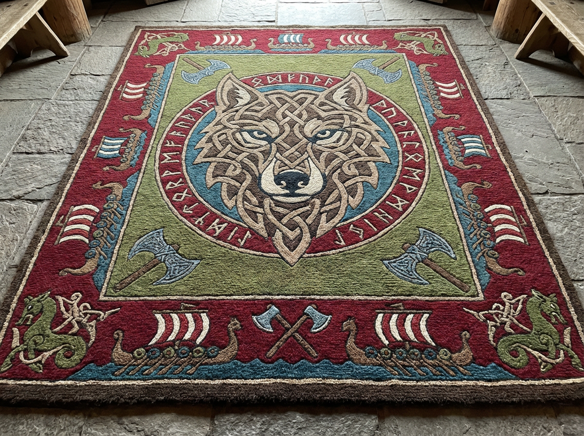 Viking Wolf Totem Area Rug