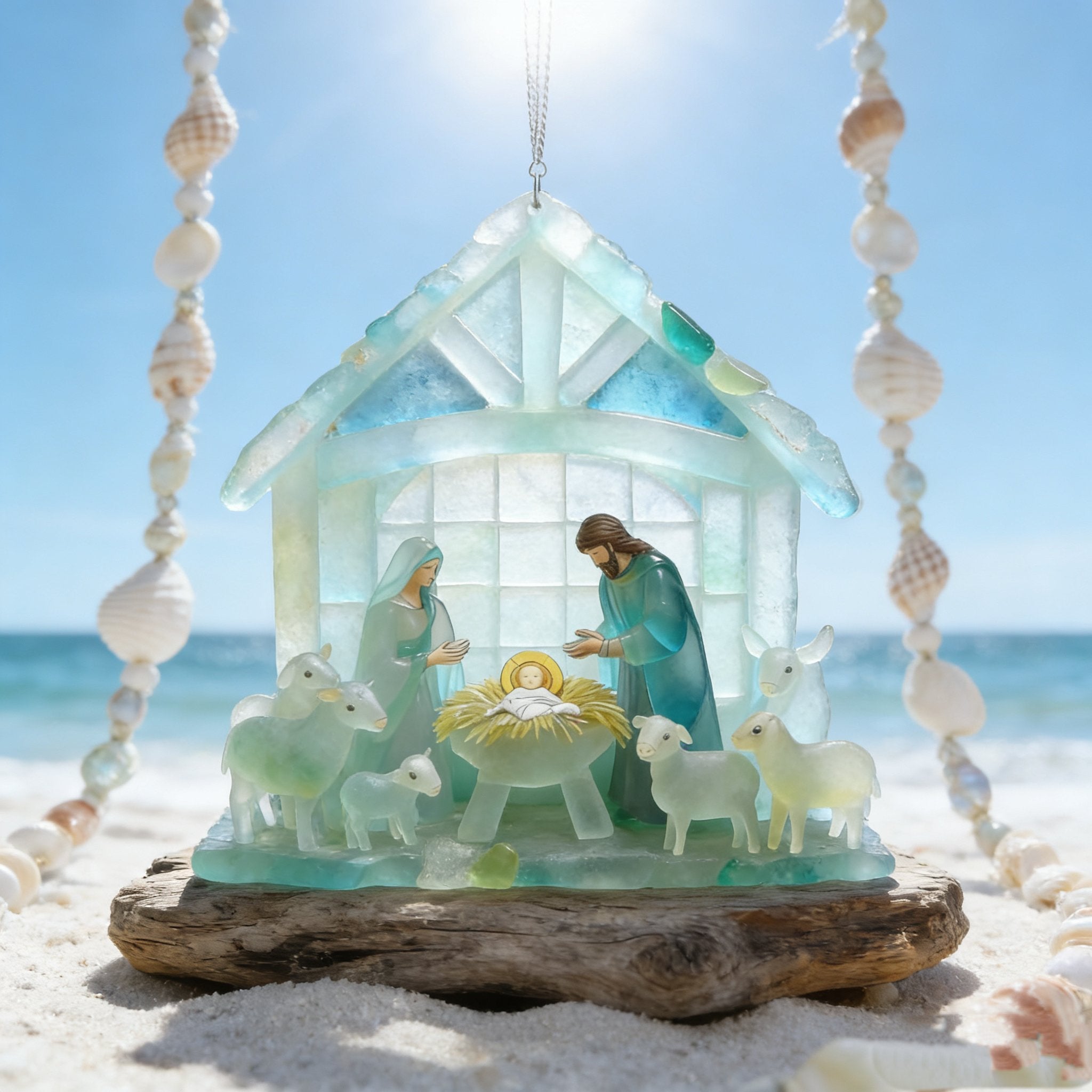 🏆Last Day 50% OFF🌊Christmas scene Jesus Sea glass pendant-CYZARIZE