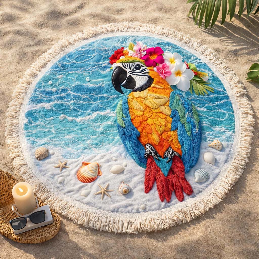 Floral Crown Round Beach Towel