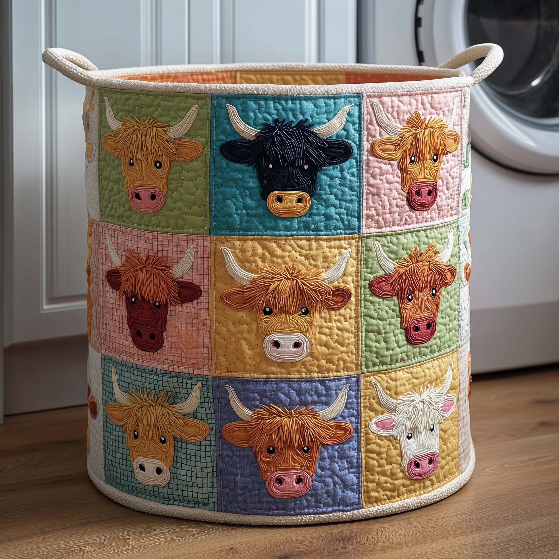 Pastel Highland Quilted Laundry Basket