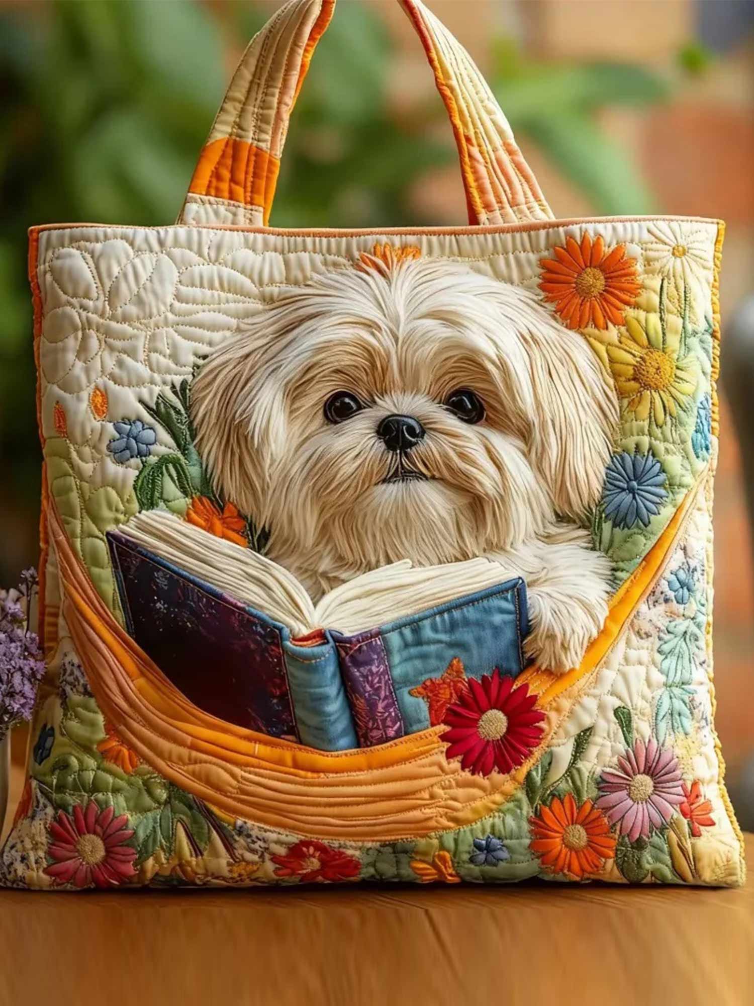 Book Shih Tzu Quilted Tote Bag
