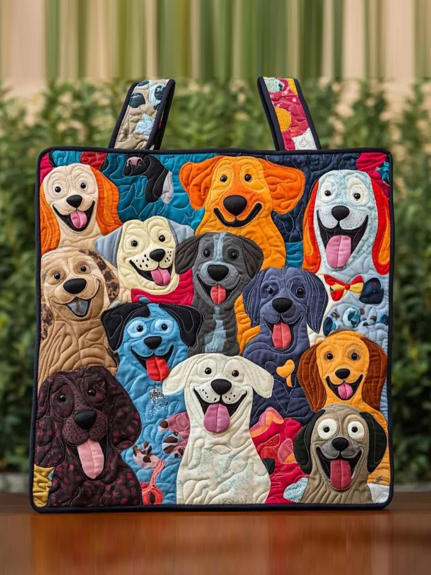 Cheerful Pup Quilted Tote Bag