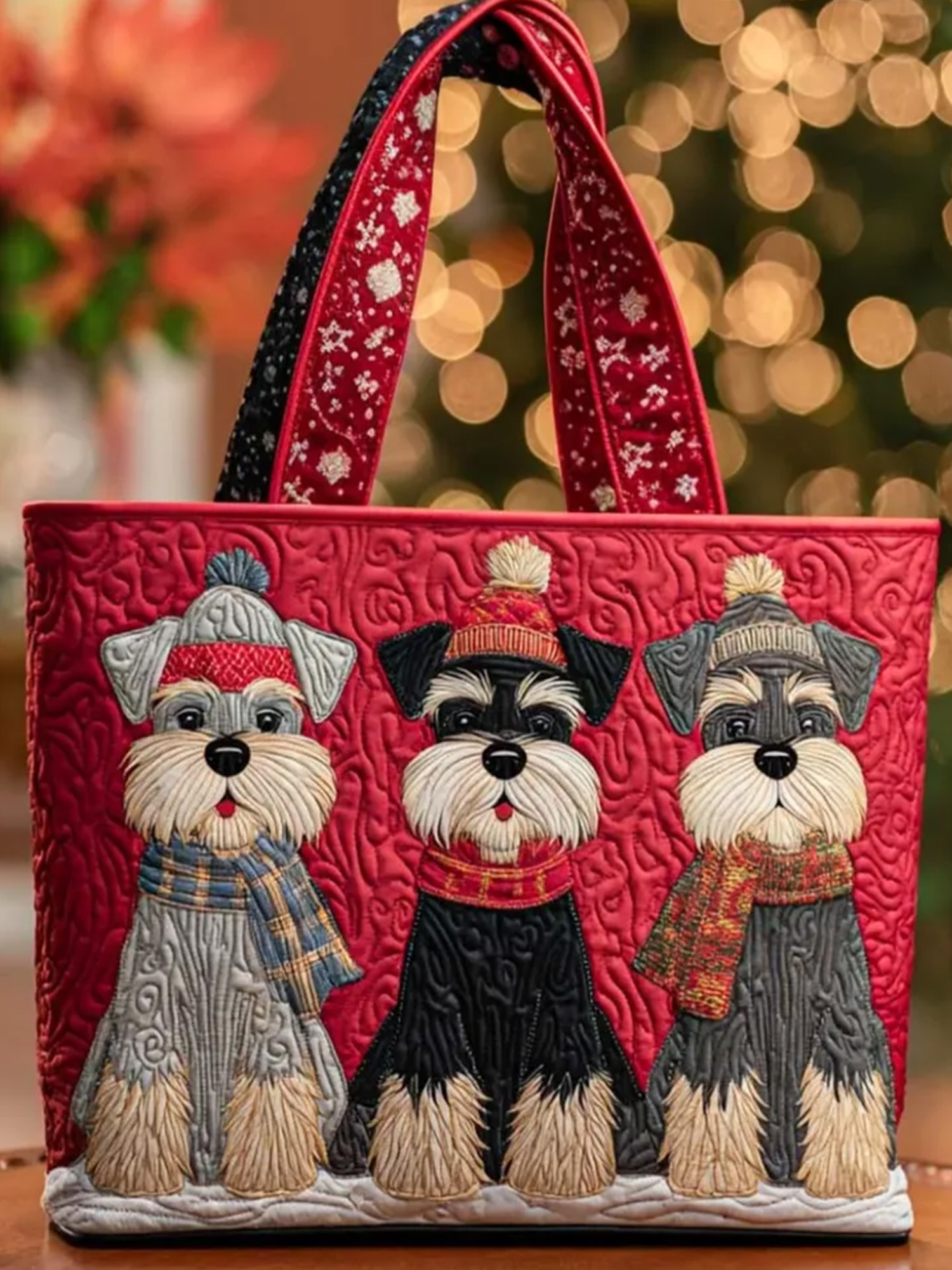 Christmas Animals dog Quilted Tote Bag